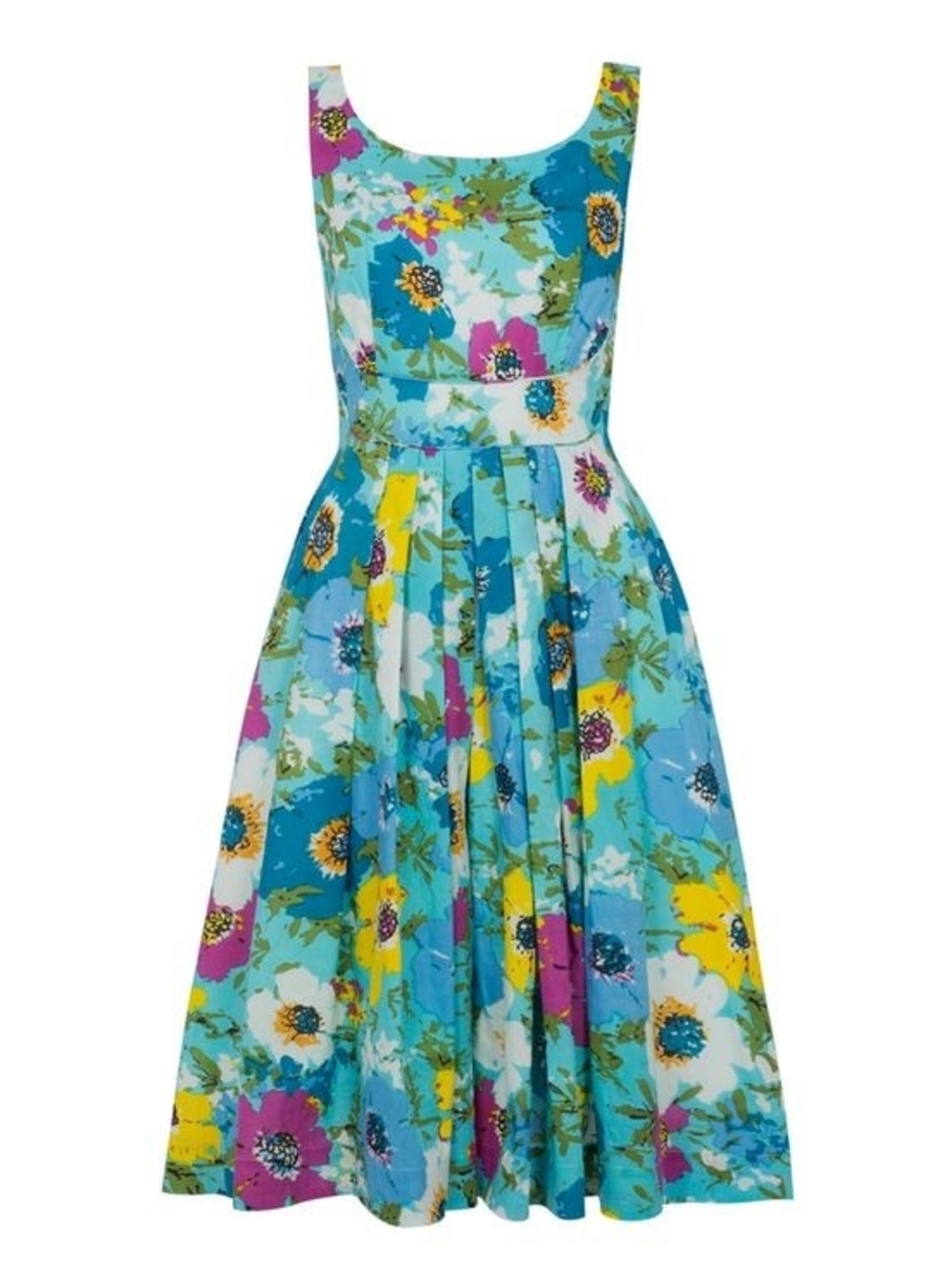 Emily And Fin Isobel Sleeveless Floral Midi Dress in Bright Blue